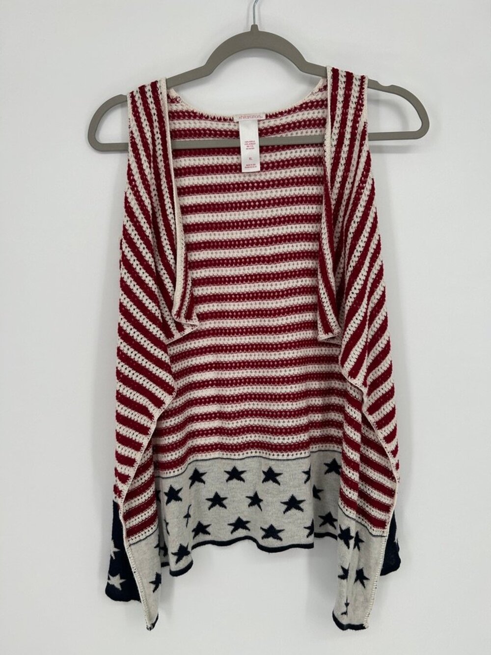 XL American Flag Sweater Vest Knit Open Front Boho Cottagecore Patriotic USA